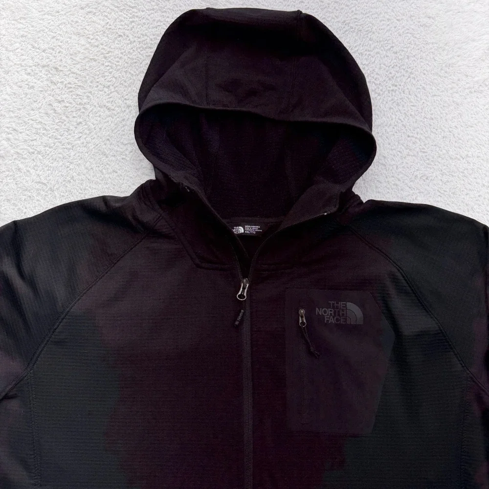 The North Face Mens Black Borod Full Zip Hoodie Grid Fleece Jacket XXL